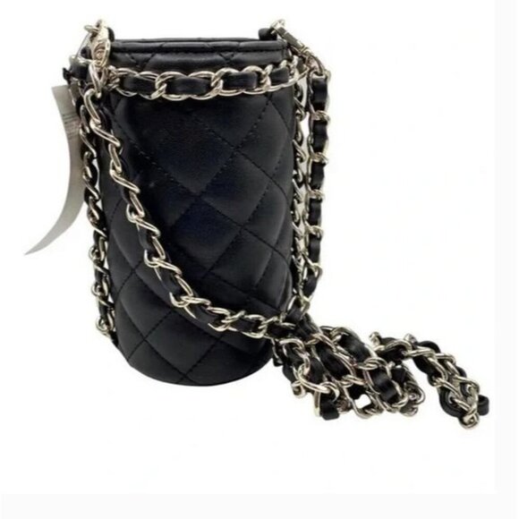 WHBM Black Quilted Crossbody Water Bottle Holder Sling Vegan Leather NWT $69 - Picture 3 of 4